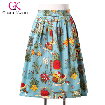 Grace Karin Frauen gefaltet Big Size Vintage Rock Pinup 50S 60S Baumwolle Blumen Print Rock CL6294-6